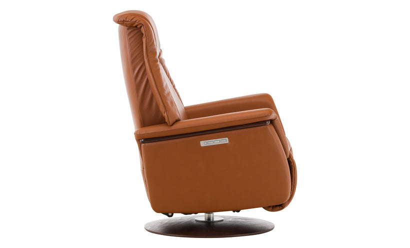 Brown leather recliner chair on a white background